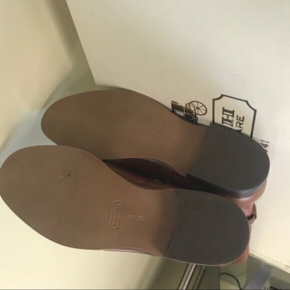 COACH NEW Monique Cognac Leather Tall Knee Boots Flat Minimalist Riding Tan 6 - Picture 13 of 16